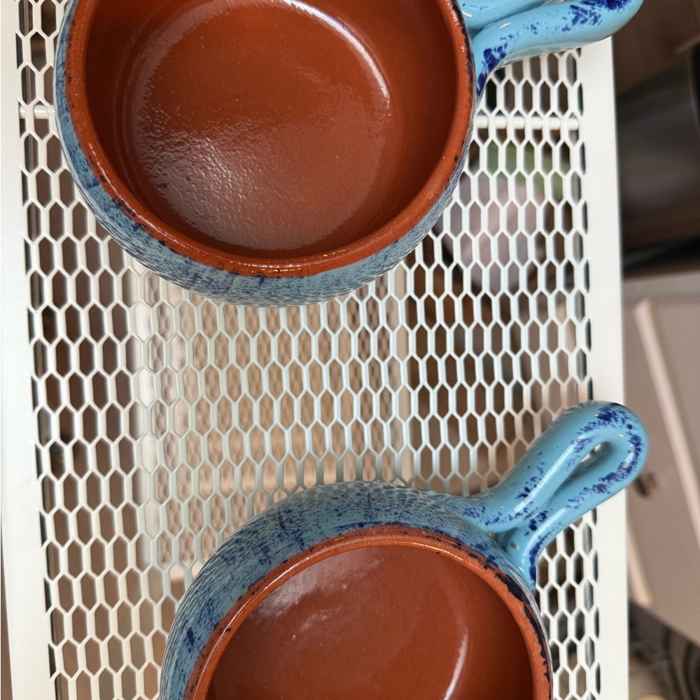 Vintage Blue and Brown Ceramic Soup Bowls